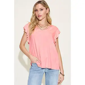 Basic Bae Full Size Bamboo Notched Ruffled Short Sleeve T-Shirt
