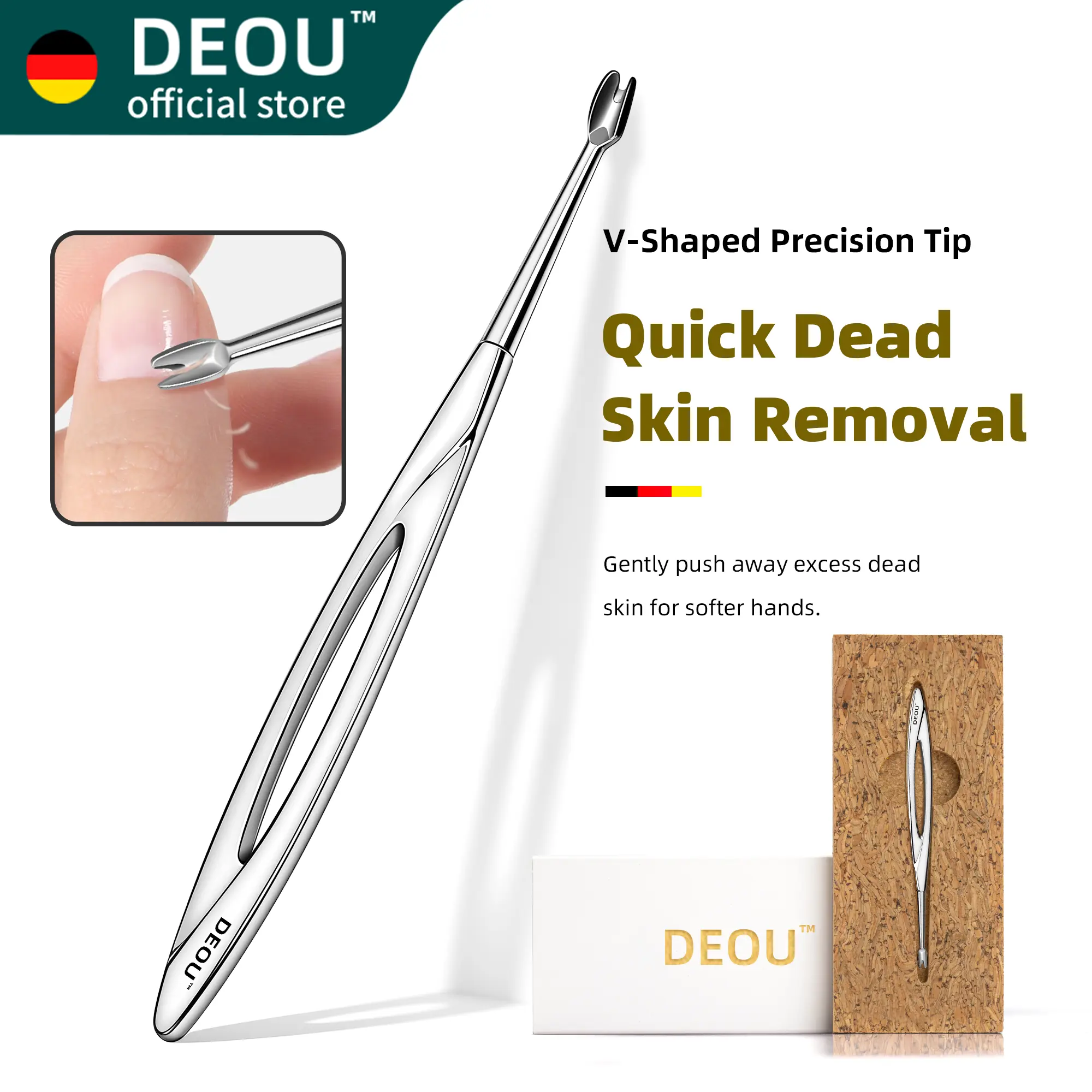 DEOU V-Shaped Cuticle Pusher, Professional Stainless Steel Trimmer for Dead Skin Removal, Beginner-Friendly Manicure & Nail Art Tool, Nail Grooming Kit