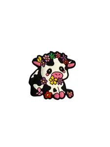 F/A12- (1)PC 1" Cute Sitting Cow W/Rainbow Flowers Focal Bead for DIY Keychains, Wristlets, Cup Charms, Car Charms ETC