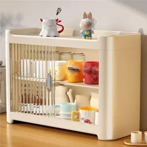 Multi layer cup holder storage cabinet - Thick PP plastic storage box with sliding transparent door - Fashionable home display cabinet for kitchen and restaurant