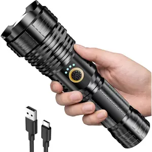 Super Bright XHP70 Emergency Flashlight - 30W High Lumens Home Tactical Light, USB-C Rechargeable with Power Display, Zoomable & 5 Modes, All-Weather Aluminum Gear for Power Outages & Hurricanes