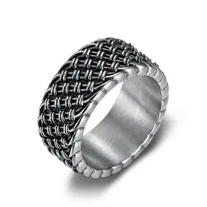 Vintage and Elegant Gentleman Style Woven Cable Pattern Stainless Steel Ring Is The Perfect Holiday Gift for Family and Friends, Suitable for Friends Gathering and Carnival Jewelry