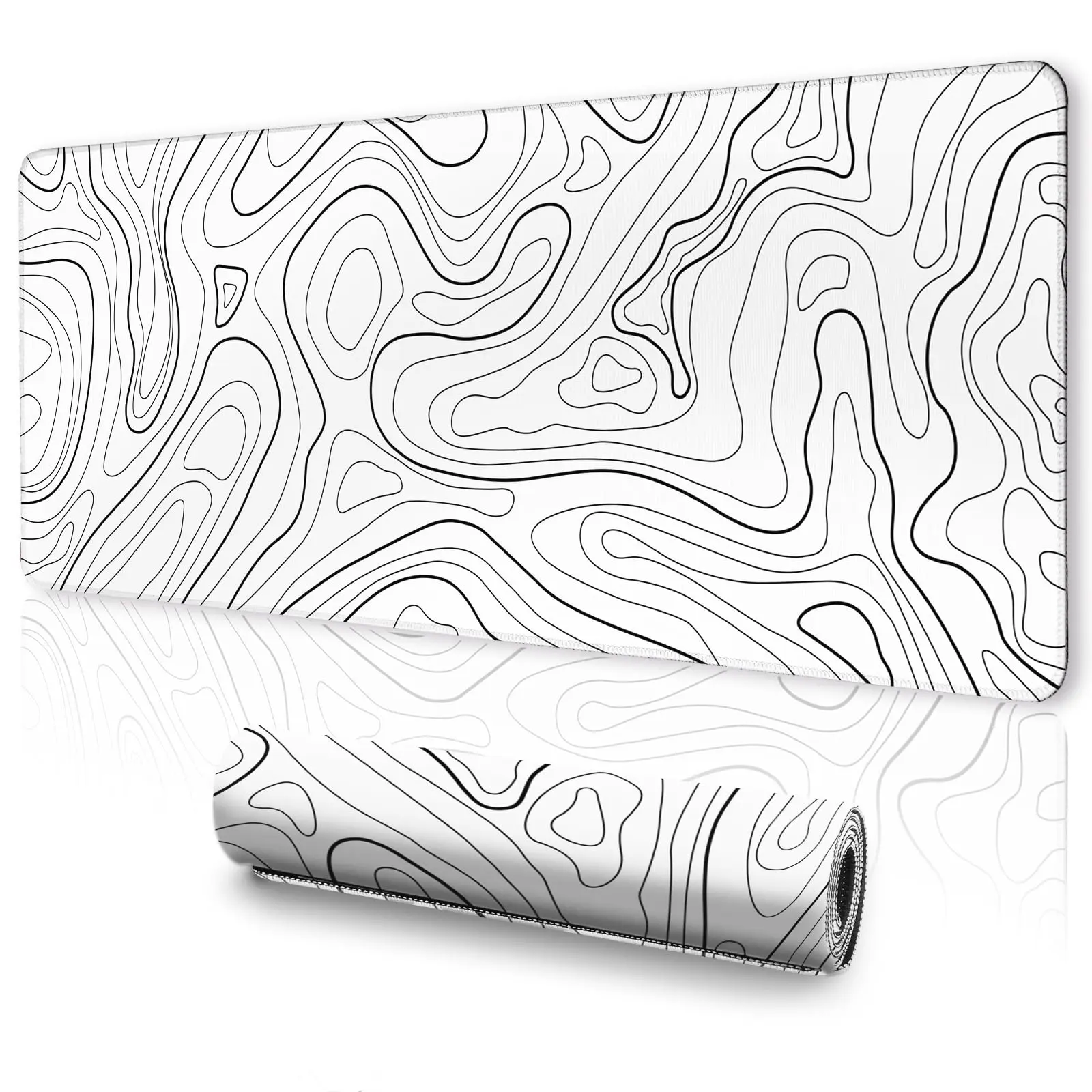 Topographic Large Gaming Keyboard Mouse Pad Black Topography with Anti-Slip Rubber Base Extended XL Long Mousepad for Desk 31.5 X 15.75 Inch