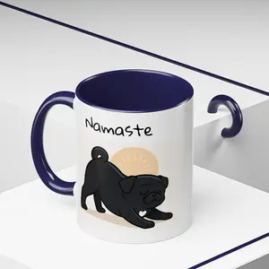 Namaste BerryBoo Dog Yoga Coffee Mug 11oz Ceramic Drinkware Reusable Washable Black C-handle Cup