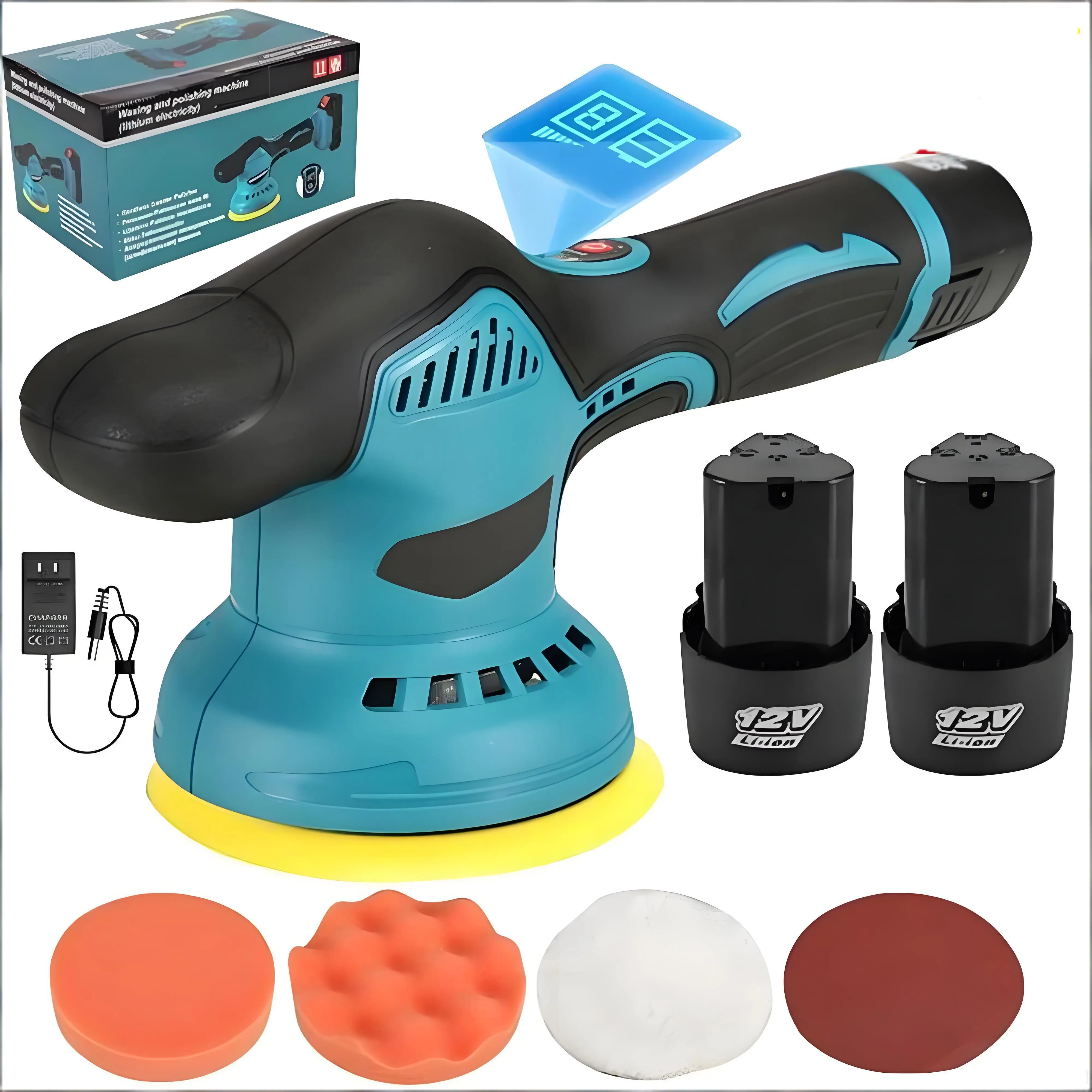 12V Rechargeable Cordless 5-in Mini Buffer Polisher Tool Kit - 8 Variable Speed Settings, 2 Batteries, Max 5500 RPM, Compact Body, Compact Grip, Easy Control, Multi-Surface Polish for Car Detailing & Scratch Removal