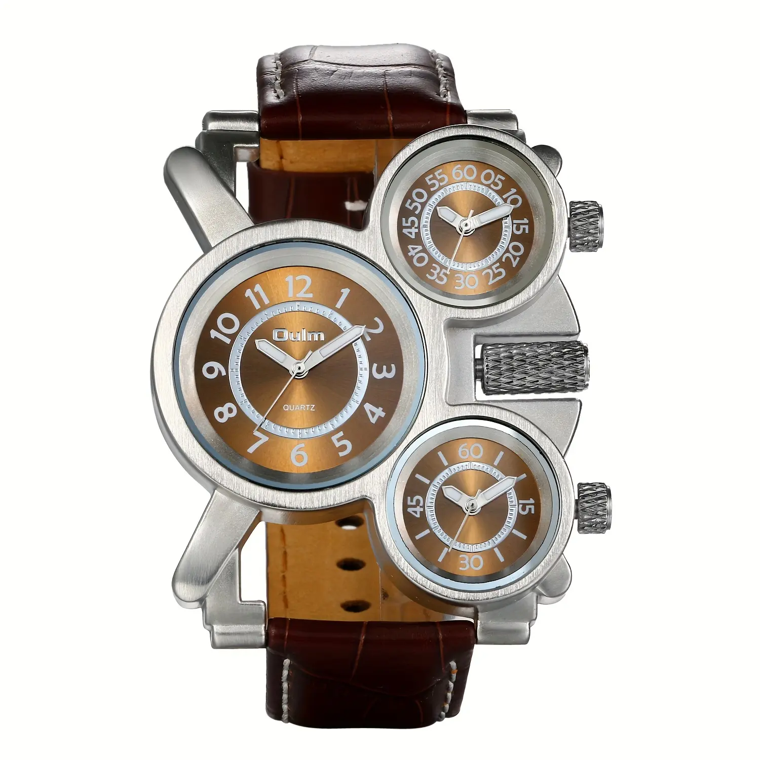 fashion Three Time Zone Function Dial Men's PU Leather Strap Watch,Dark ...