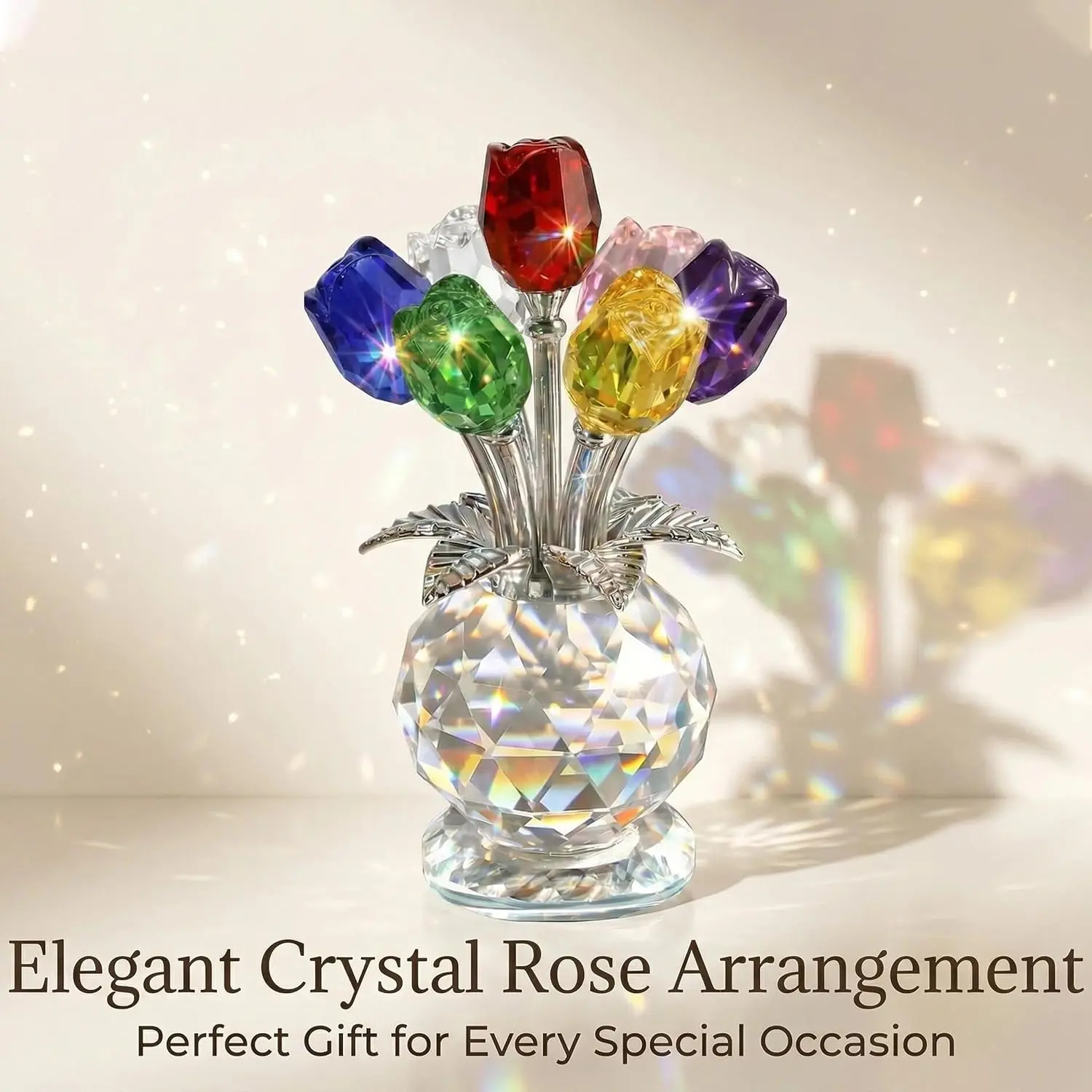 Crystal Rose Figurine With Vase for Valentine Gift - Handmade Romantic Home Table Decor for Wife Girlfriend Wedding Anniversary