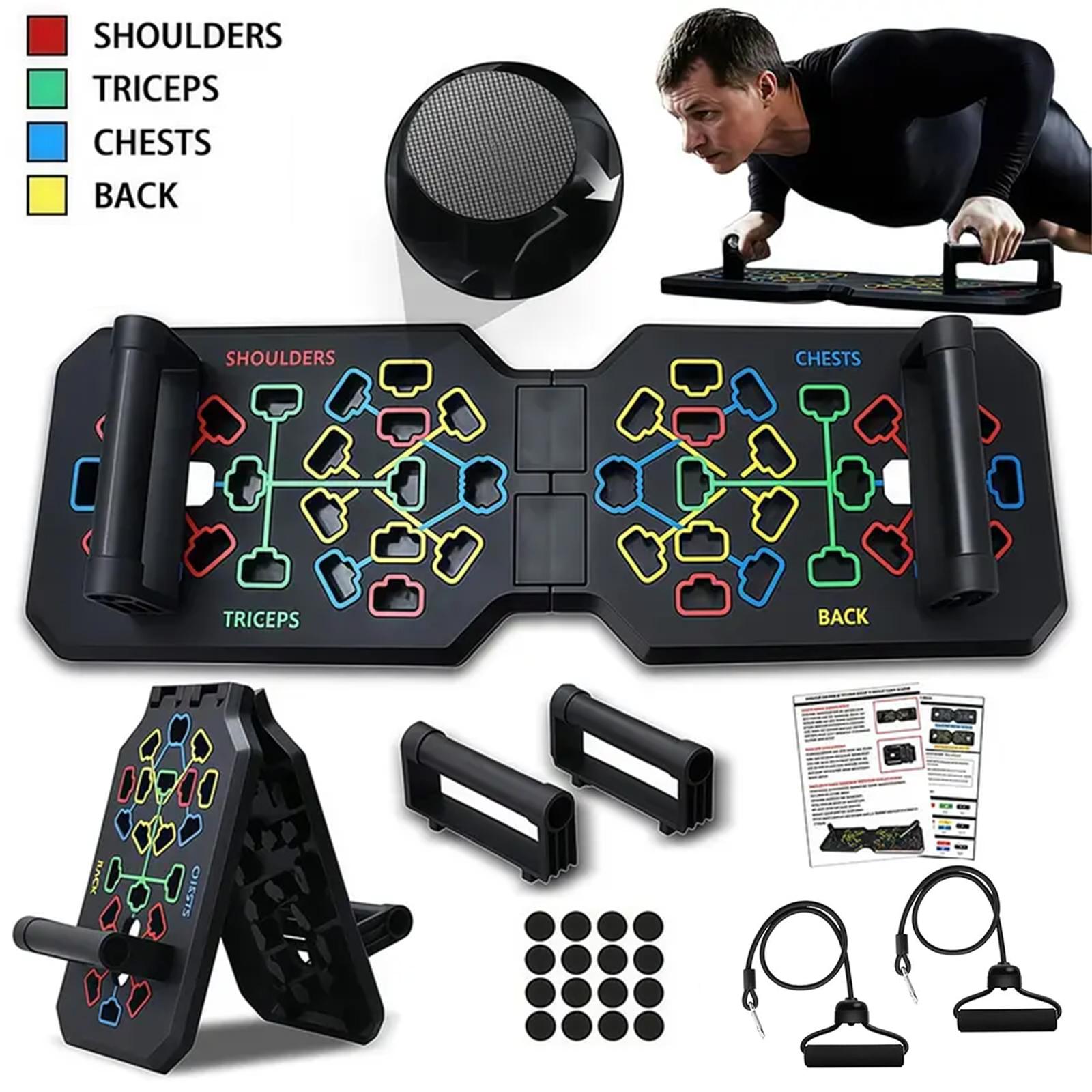 Multifunctional Portable Push Up Board Home Gym Equipment - Anti-Slip Bottom, Compact Easy-Storage Set with Resistance Bands for Chest Workout, Efficient Upper Body Core Training, Multifunctional Workout Station