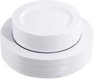 60PCS White Plastic Plates - Heavy Duty White Disposable Plates for Birthday Party/Wedding -serve for 30 guests Include 30PCS 10.25" Dinner Plates & 30PCS 7.5" Dessert Plates for Party