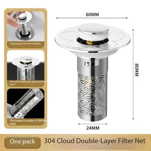 Bathroom Sink Stopper HairCatcher, Universal Pop Up Sink Drain Filter withStainless Steel Filter Basket, Bathroom Sink Drain Strainer Brass Construction Rubber Shower