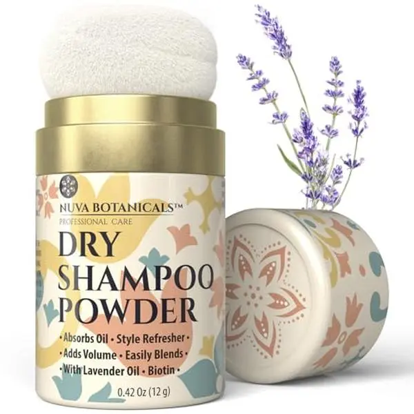 Nuva Botanicals Non Aerosol Dry Shampoo Powder with Biotin - Lavender Extract and Korean Ginseng - Volumizing Travel Size (0.42 oz) -