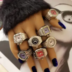 Vintage Punk Finger Watch Ring Strap Alloy Watches Couple Rings Jewelry Clock Retro Roman Watch Rings Women Men Daily Accessories with 1 Attribute