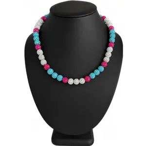 Iced Bling Disco Ball Rhinestone Bead Baseball Drip Necklace Blue White Hot Pink