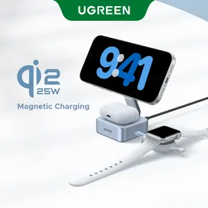 UGREEN 25W Magflow Wireless Charger 2-in-1 Magnetic Charging Station for iPhone 17/16/15/14/13/12 Pro Max, Fast Qi2 Certified Foldable Stand with USB-C Port, Compatible with AirPods, Dual Device Charging,TikTokShopBlackFriday ,Tiktokshopstockup