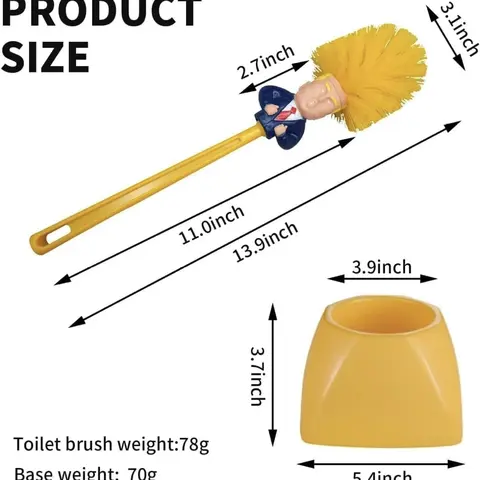 Plastic Space-Saving Toilet Bowl Brush with Holder & Scrubber - Quirky Humorous Character Design, Soft Scratch-Free Yellow Bristles, Anti-Fouling, Glaze-Safe Gentle Cleaning, 70g Bathroom Tool, Novelty Gag Gift, 5.4x3.9x3.7in Decor Accessory