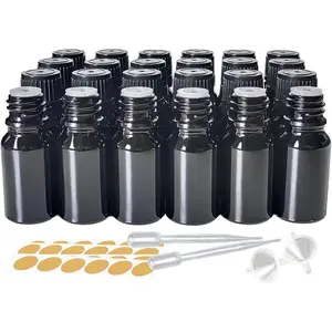 24 Pack 10ml Black Oils Empty Dropper Vials Sample Bottle With Orifice Reducer and lid,for Aromatherapy Oils (Black, 10ml)