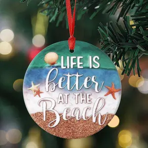 Life Is Better At The Beach, Beach Starfish Round Ceramic Home Decor, Christmas Tree Ornaments, Window Fireplace Garden Hanging Decorations, Party Holiday Gifts