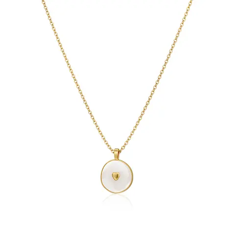 Tewiky Gold Irregular Enamel Heart Disc Necklace, Dainty Pendant Jewelry for Women, Valentine’s Day