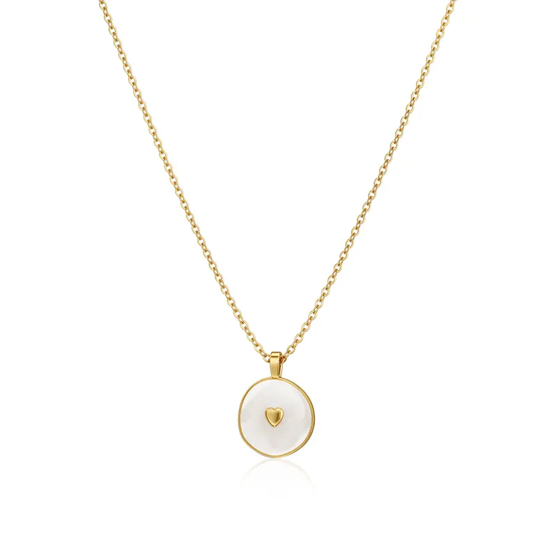 Tewiky Gold Irregular Enamel Heart Disc Necklace, Dainty Pendant Jewelry for Women, Valentine’s Day