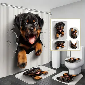 1pc Cute 3D Rottweiler Puppy Theme Shower Curtain Set, Perfect Bath Decor for Pet Lovers, Adds Charming Atmosphere to Your Bathroom