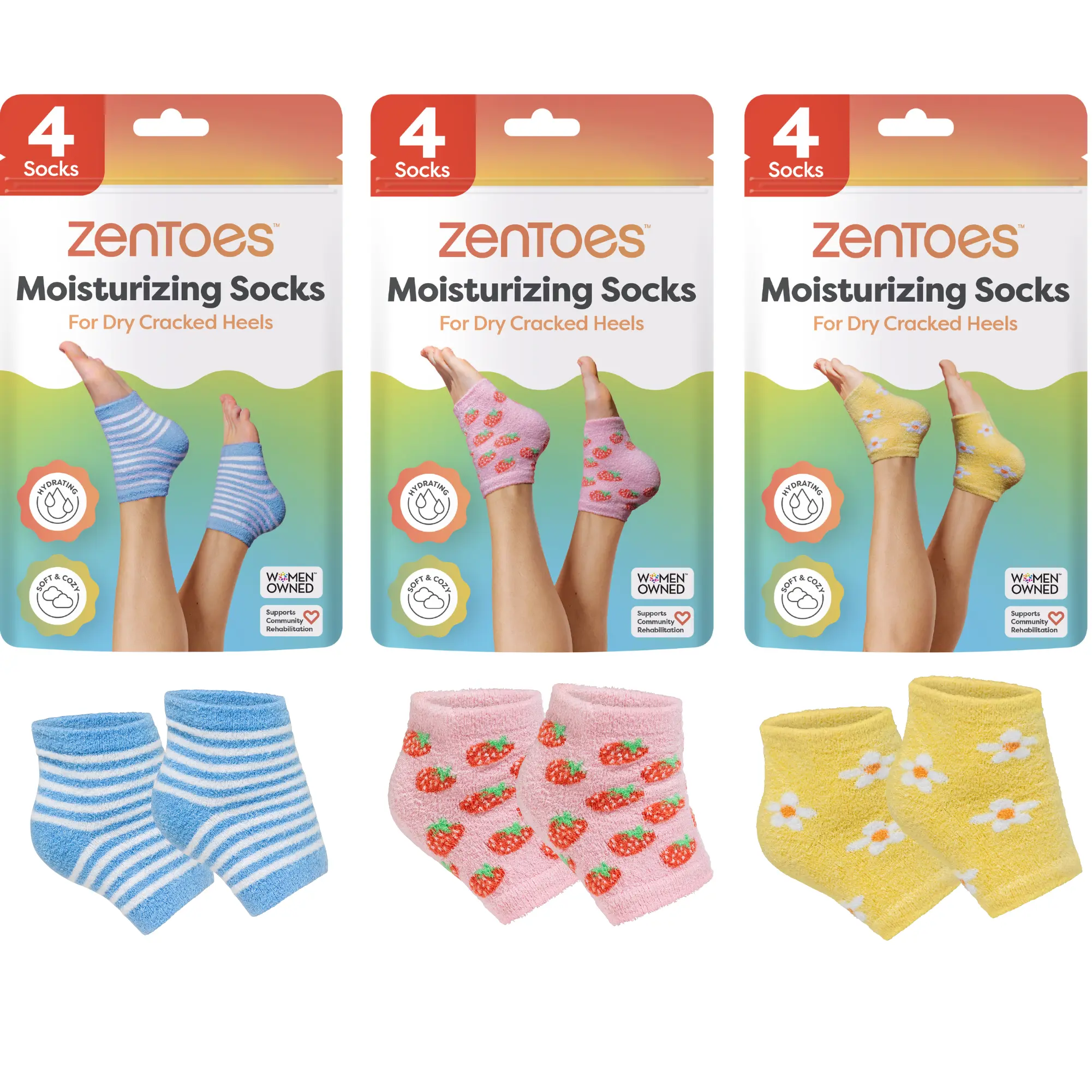 Fuzzy Moisturizing Gel Heel Socks - Spring Variety Pack