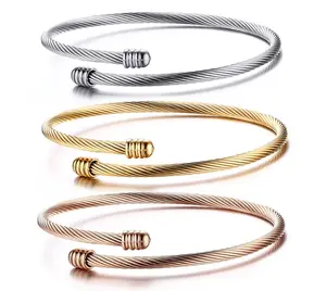 MP Niche Open Bangles Twisted Rope Bracelet Stainless Steel Jewelry Non Tarnish Hand Accessories ,Easy to Wear ,Gift for Women popular high quality valentine cuff mother daughter elegant anniversary fashionable