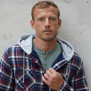 Sherpa Lined Hooded Flannel Shirt Jacket In Berry