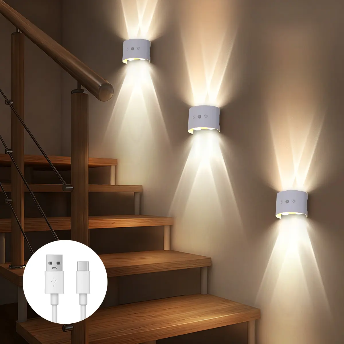 Motion Sensor LED Wall Light, Dimmable Wall Lamp, Dimmable Wall Sconce, USB Rechargeable, Usb Powered Lamp, 3 Light Effects, Up-Down Lighting, Indoor Lighting, Home Lighting, Bedroom Hallway Stairs Garden Bedside Decor, Led Wall Lamps