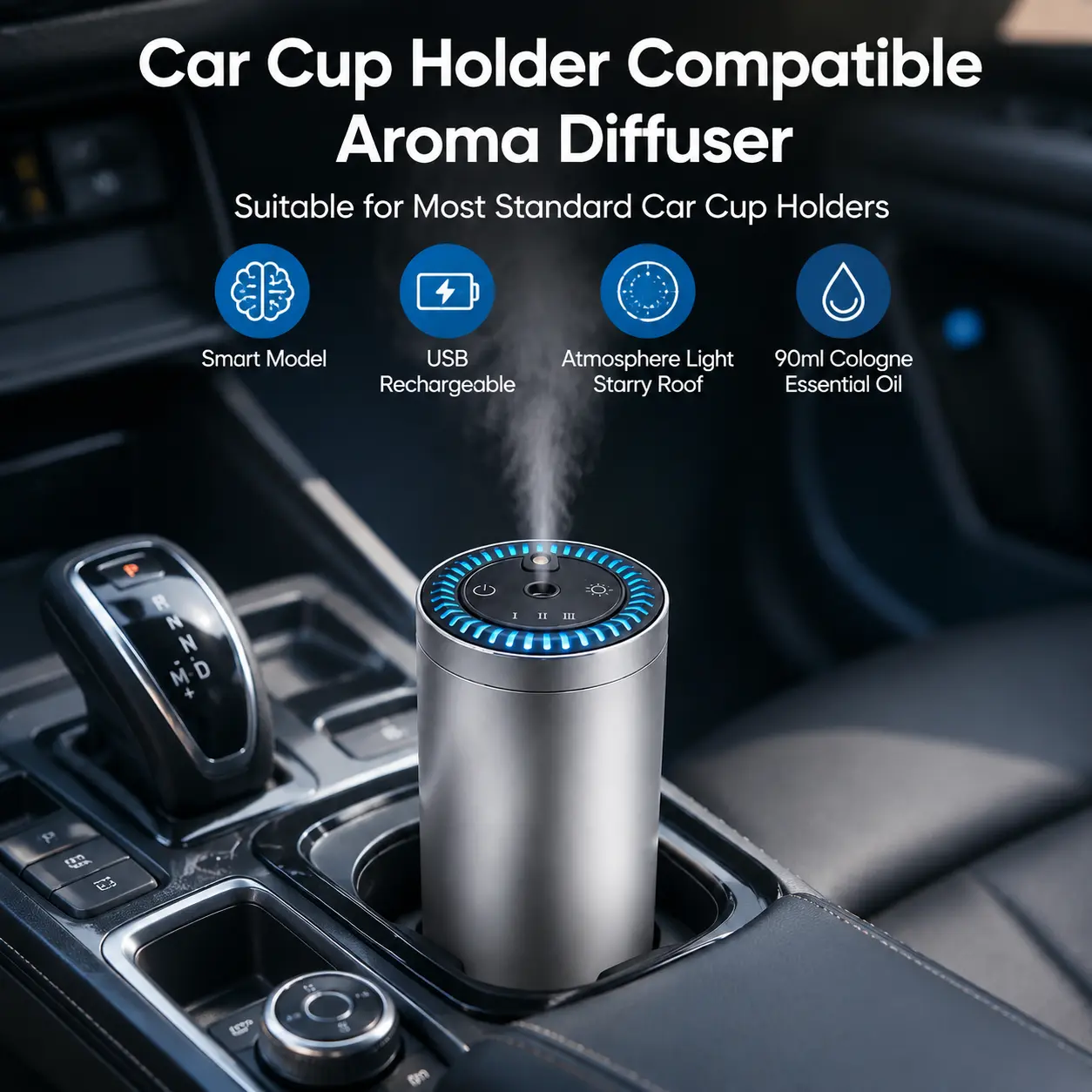 2026 Silver Edition Aroma Diffuser - includes 1 bottle of 90 ml cologne essential oil, smart 3-mode operation + 8 ambient light options + starry sky top-tier fragrance diffuser, suitable for home fragrance, car fragrance, office fragrance, and more.