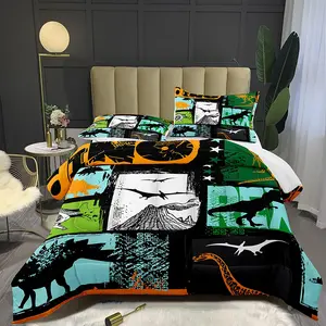Dinosaur Pattern Bedding Set, 2/3 Counts/set Including 1 Count Comforter & 1/2 Counts Pillowcase without Filler, Soft Comfortable Bedding Set for Home Bedroom, Quilt Bedding Set