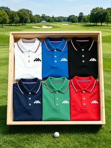 6-Pack Men's Casual Short Sleeve Polo Shirts, Mixed Colors, Breathable, All-Season, Polyester Fabric, Geometric Pattern, Holiday Gift