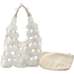 Bionic Shell Bag Hollow Out Top Handle Bag Geometric Vacation Tote Beach Handbag with Inner Pouch