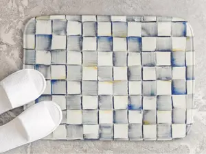 Mackenzie Childs Sterling Check  Doormat ,Non Slip Front Door Mat Outside Absorbent Rubber