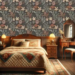 Vintage Floral & Leaves Pattern Wallpaper, 1 Roll Waterproof Self-adhesive Wall Sticker, Removable Wall Decal for Home Living Room Bedroom Dormitory Decor