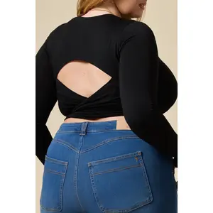 Bow Back Reversible Long Sleeve Top - Black