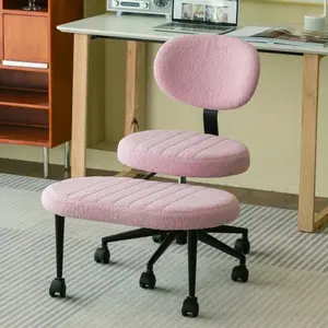 Ergonomic Cross Legged Office Chair, Velvet Swivel Desk Chair with Back Support, Multi-Position Meditation ADHD Fidget Chair with Rolling Base & Rotating Footrest (Pink)