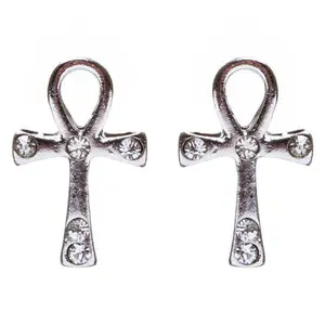 Cross Jewelry Crystal Rhinestone Lovely Cross Charm Stud Earrings E910 Silver