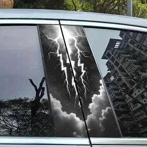 2pc Lightning Vinyl Sticker, Car B Pillar Protection Decal, Easy Peel & Stick, Sunproof Waterproof Scratch Resistant, All Cars Decor, Decal For Cars, Car Decals