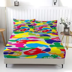 Bape Themed Printed Bed Sheet (Including 1 Bed Sheet And 2 Pillowcases), Camouflage Cartoon Animal Bedding, Anti Slip Dust Cover Suitable For Decorating Bedrooms And Guest Rooms For Teenagers And Children