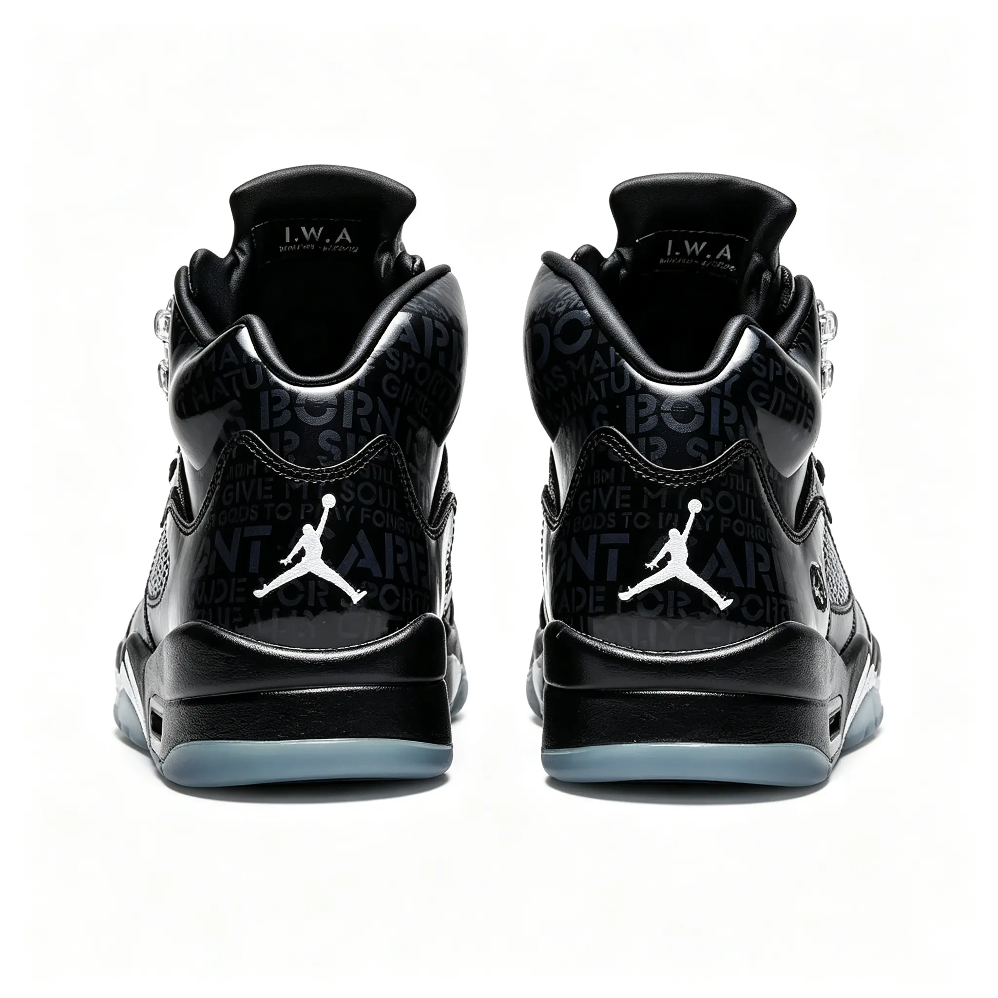 High Top Retro Basketball Sneakers, Black Patent Upper with Light Blue Details, Breathable Mesh Panel, Shock Absorbing Transparent Outsole Street Casual Athletic Shoes