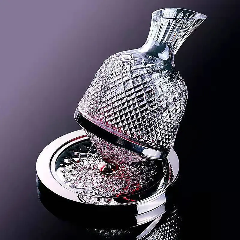 High Grade Crystal Glass 360 Rotating Decanter Tumbler 1500Ml Decanter Wine Dispenser Aerator Mirror Jug Gift Bar Decoration WHPHous