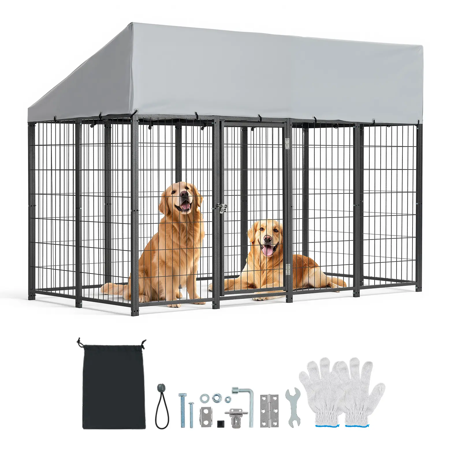 【summerfinds】VEVOR Outdoor Dog Kennel, 7.87 x 3.94 x 5.4 ft Large Dog Kennel with Secure Lock, Outside Dogs Enclosures with UV-Resistant & Waterproof Roof Cover, Heavy Duty Pet Crate Cage Run for Large Dogs