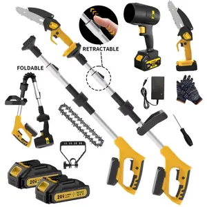 3 IN 1 Cordless Pole Saw, 20V Battery Powered Telescopic High Reach Tree Trimmer + Handheld Mini Chainsaw + leaf Blower, Portable Electric Pruning Saw with Extra Chains for Garden Branch Cutting