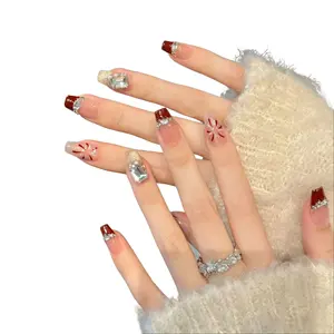Red Pyrotechnic Cat Eye Gradient Pile Drill Explosion Flash Cherry Red Removable Reusable Fake Nail Patch for Students & Pregnant Women