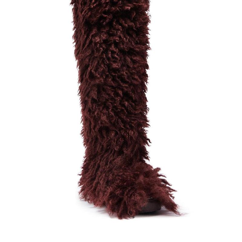 AZALEA WANG TEMPLETON BURGUNDY FAUX POODLE FUR OVER THE KNEE BOOT