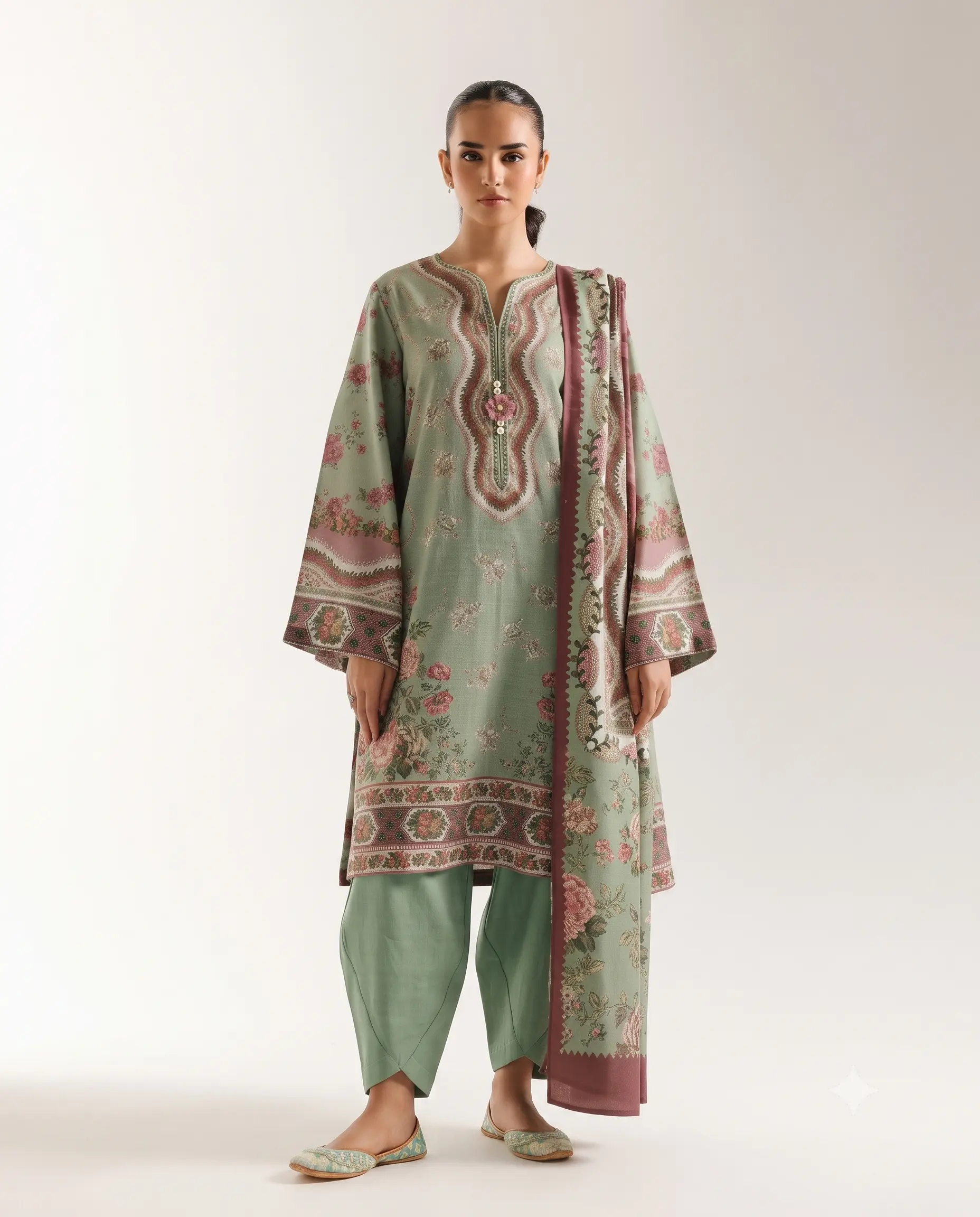 Ethnic - E0774-202-130 Three piece Printed Khaddar