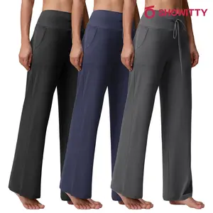 SHOWITTY 3 Pack Women's Wide Leg Pants with Pockets – High Waisted Loose Fit Sweatpants for Casual Outing & Travel SHOWITTY 3 Pack Women's Wide Leg Pants with Pockets – High Waisted Loose Fit Sweatpants for Casual Outing & Travel