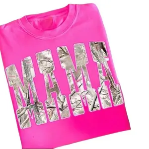 Mama Camo Print Sublimation Unisex T-Shirt Rustic Pink Outline Mama Letters Unisex T-Shirt