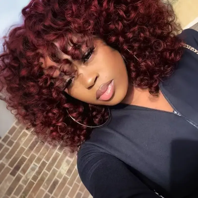 Big Curly Wig with Bangs for Women, Synthetic Colorful Looking Glueless Hair for Daily and Party Use, Soft Fluffy Curly Wigs, Fluffy Effortless Wig.(14Inch)