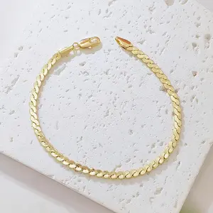18K Gold Plated Cuban Link Bracelet for Men Women, Flat Curb Chain Dainty Gold Wrist Bracelet, Waterproof Trendy Fashion Jewelry Gift